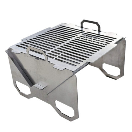 Gratar gradina cu carbuni demontabil, pliabil, camping, reglabil, tabla de 3mm - 400x400mm